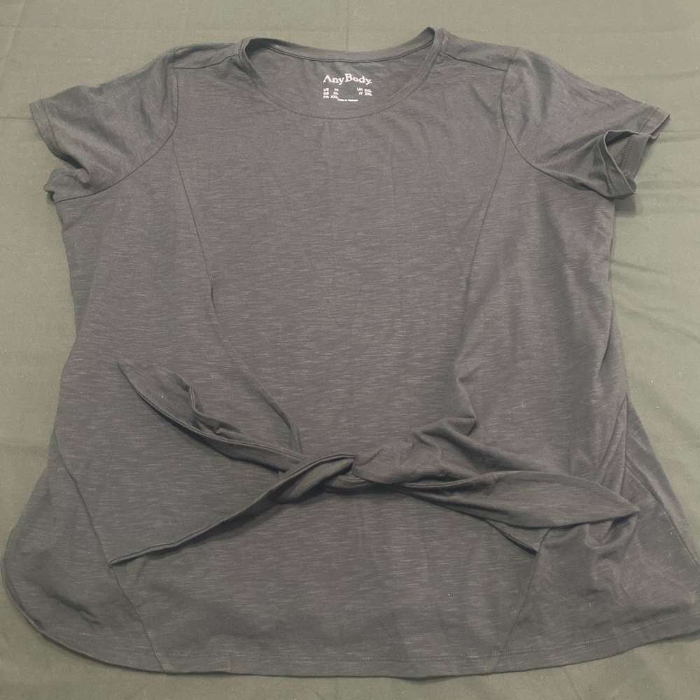 AnyBody womens black cozy knit slub tie front t-shirt size 1x